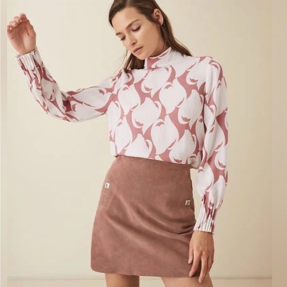 Reiss Adina Print Pink White Long Sleeve Blouse Size 0 EUC - Picture 2 of 5